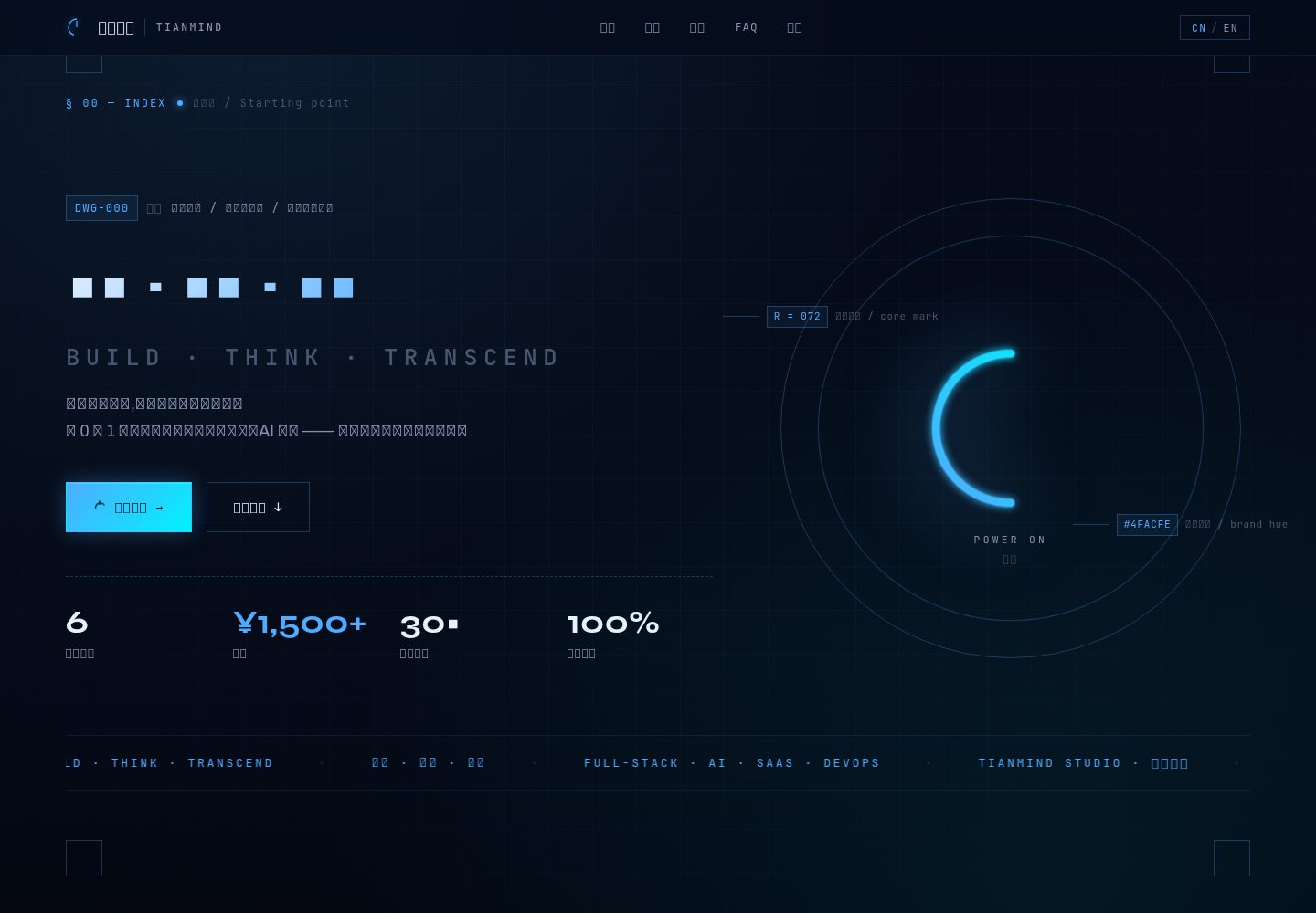 tianmind-landing · Desktop homepage