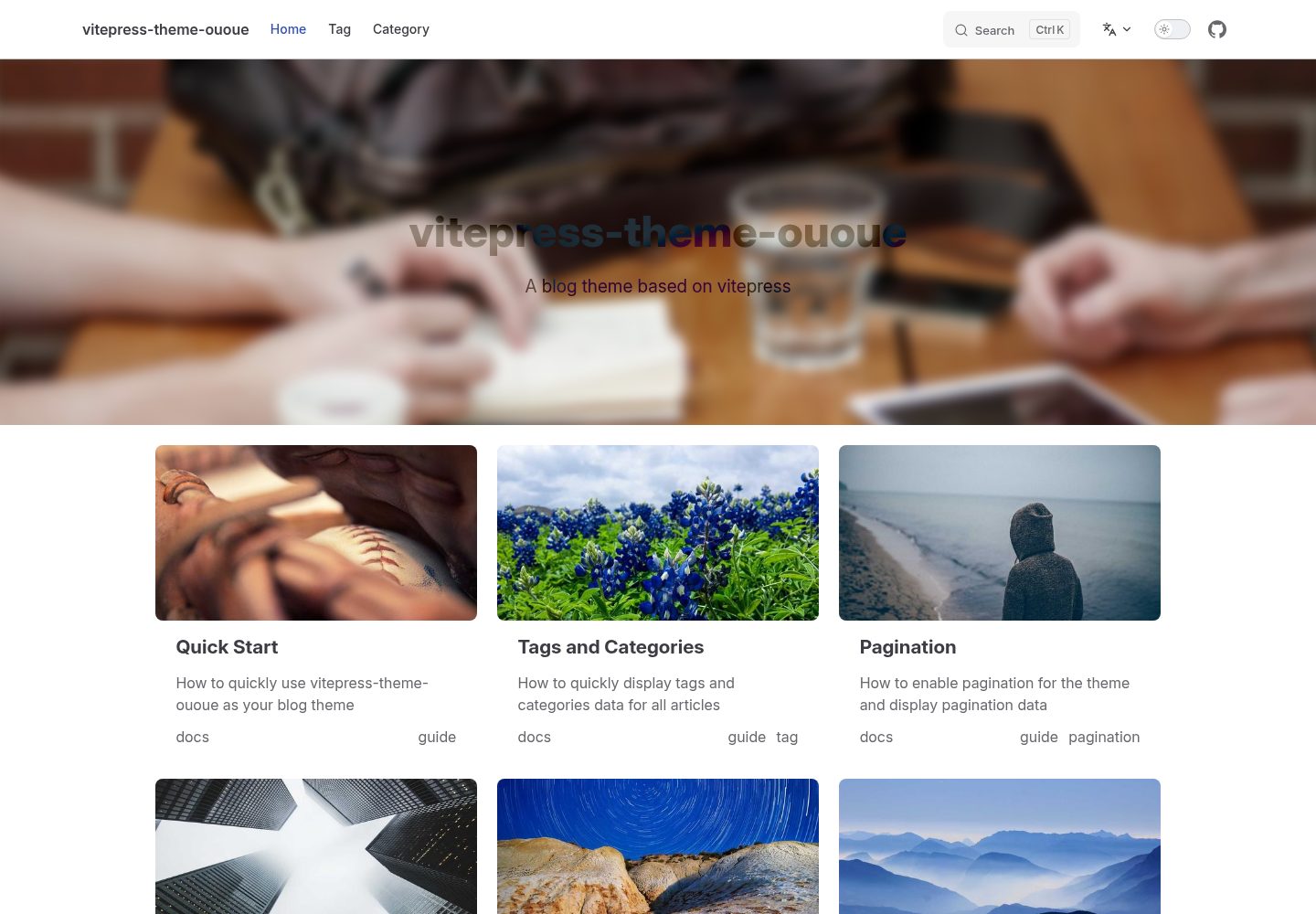 vitepress-theme-ououe 网站模板截图