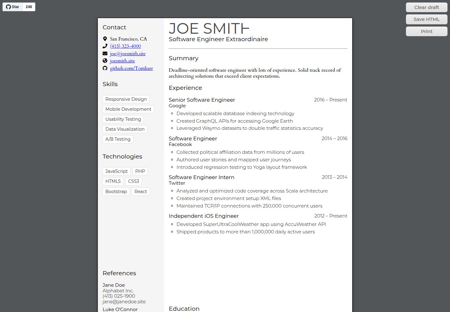 html-resume-template 网站模板截图