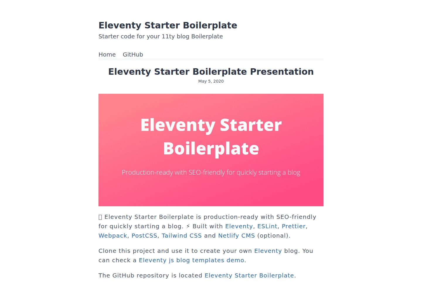 Eleventy-Starter-Boilerplate 网站模板截图