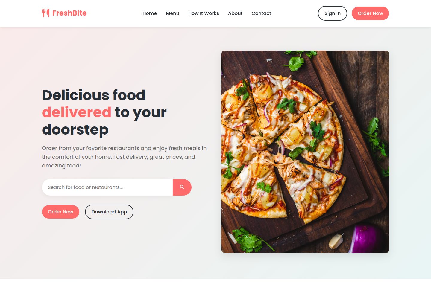 friendly-FreshBite · Desktop homepage