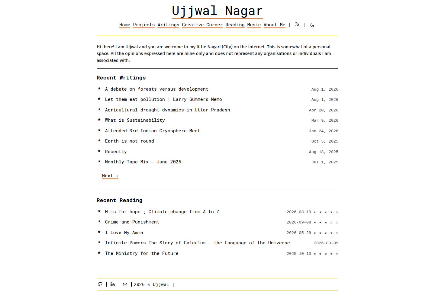 blog.ujjwalnagar.com · Desktop homepage