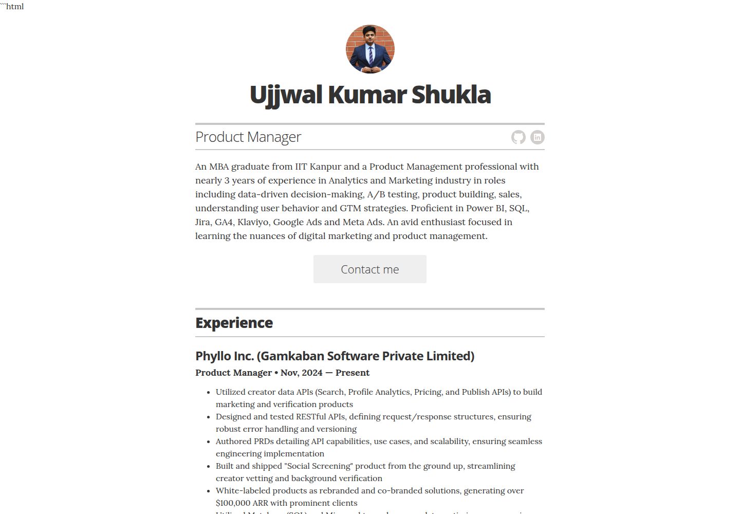 resume 网站模板截图