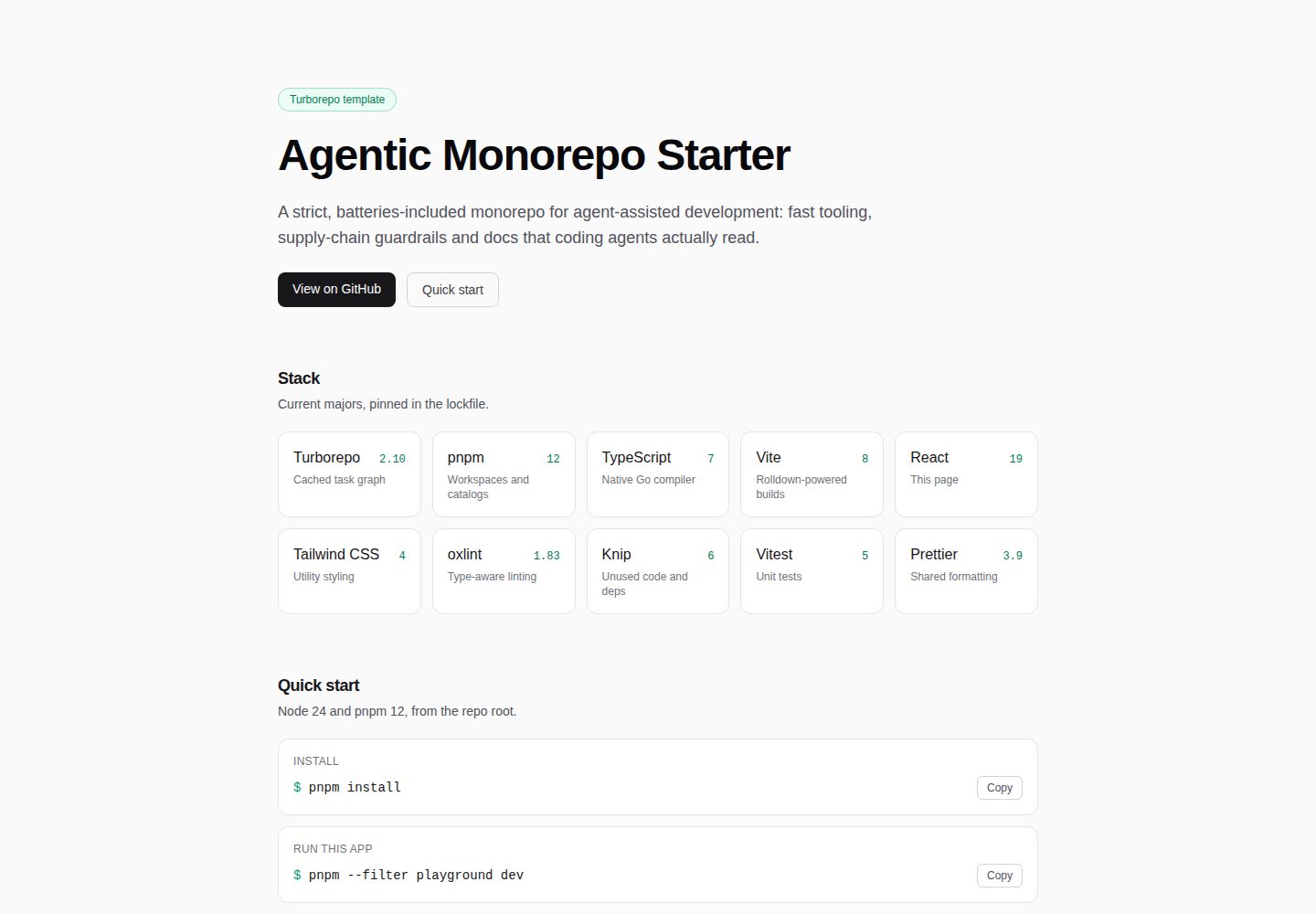 agentic-monorepo-starter 网站模板截图