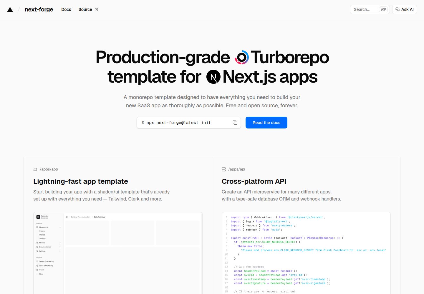 next-forge 网站模板截图