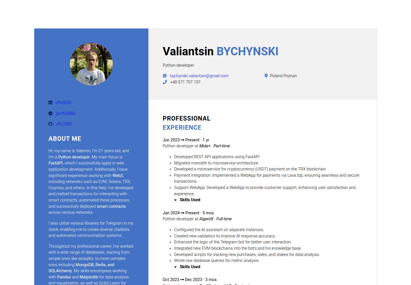 CV · Desktop homepage