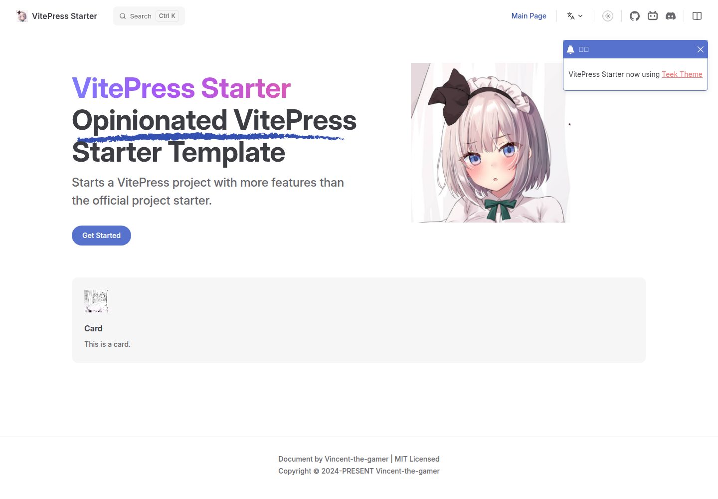 vitepress-starter · Desktop homepage