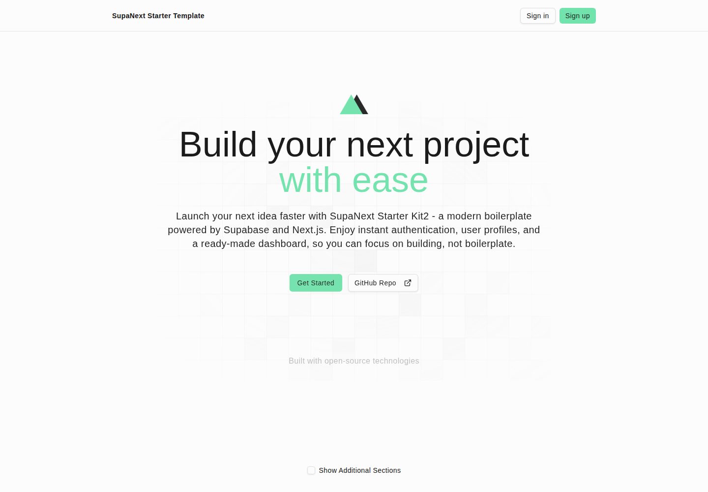 supabase-nextjs-starter-template · Desktop homepage