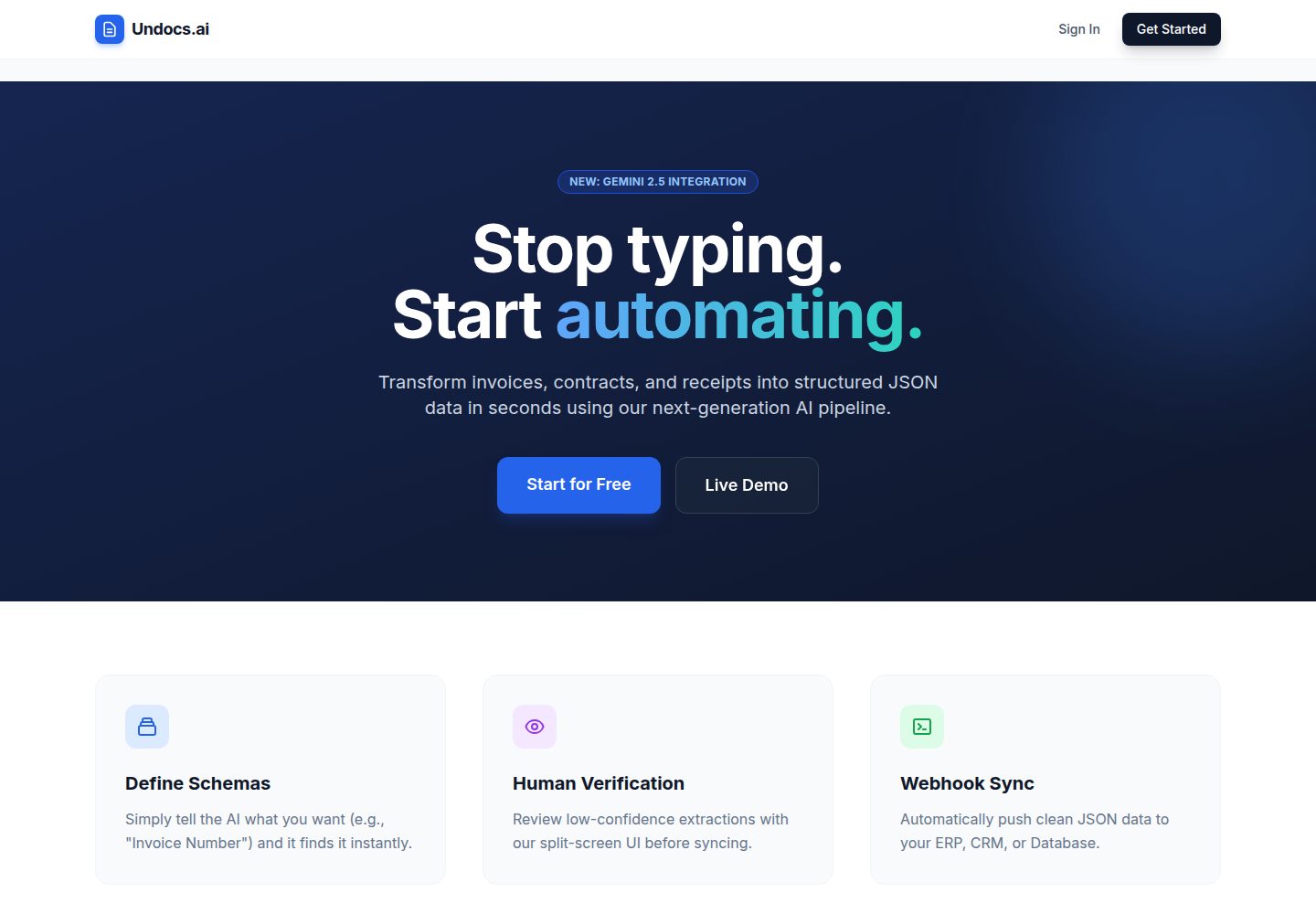 undocs-saas · Desktop homepage