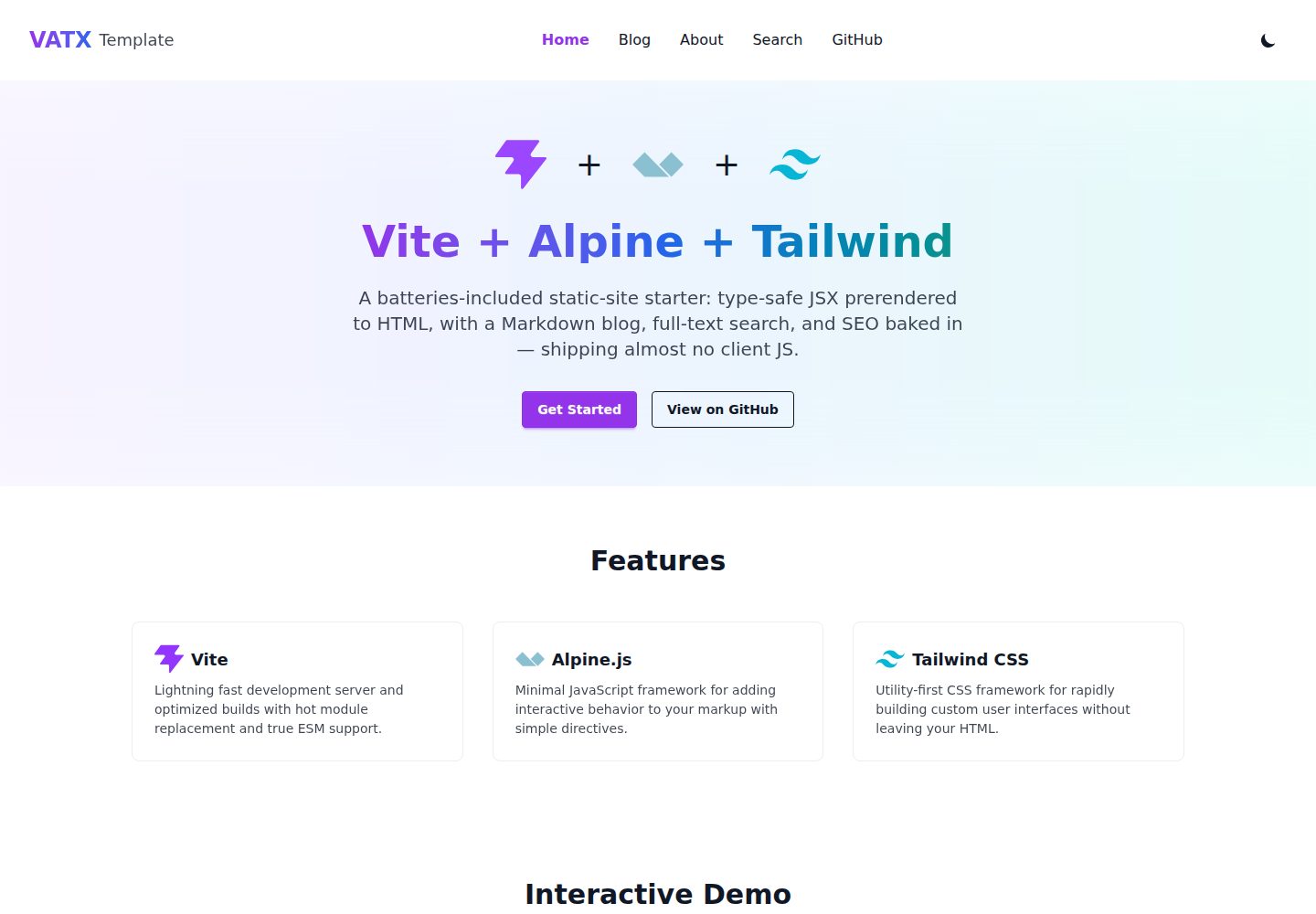 vite-alpine-tailwind-x · 桌面端首页