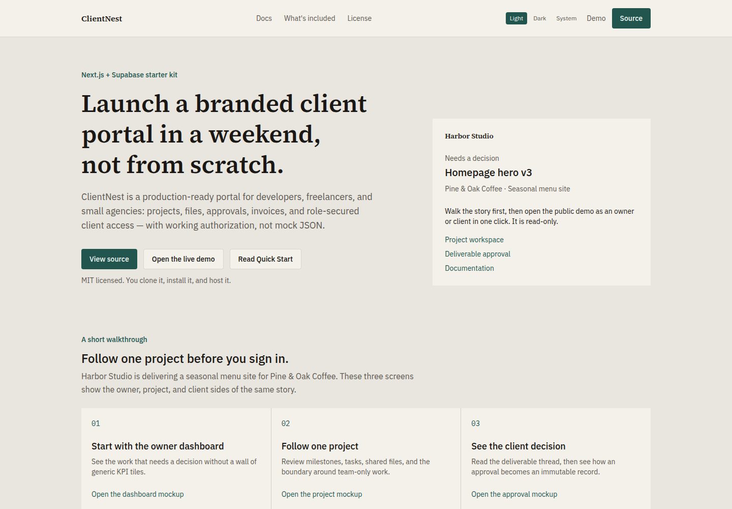 clientNest · Desktop homepage