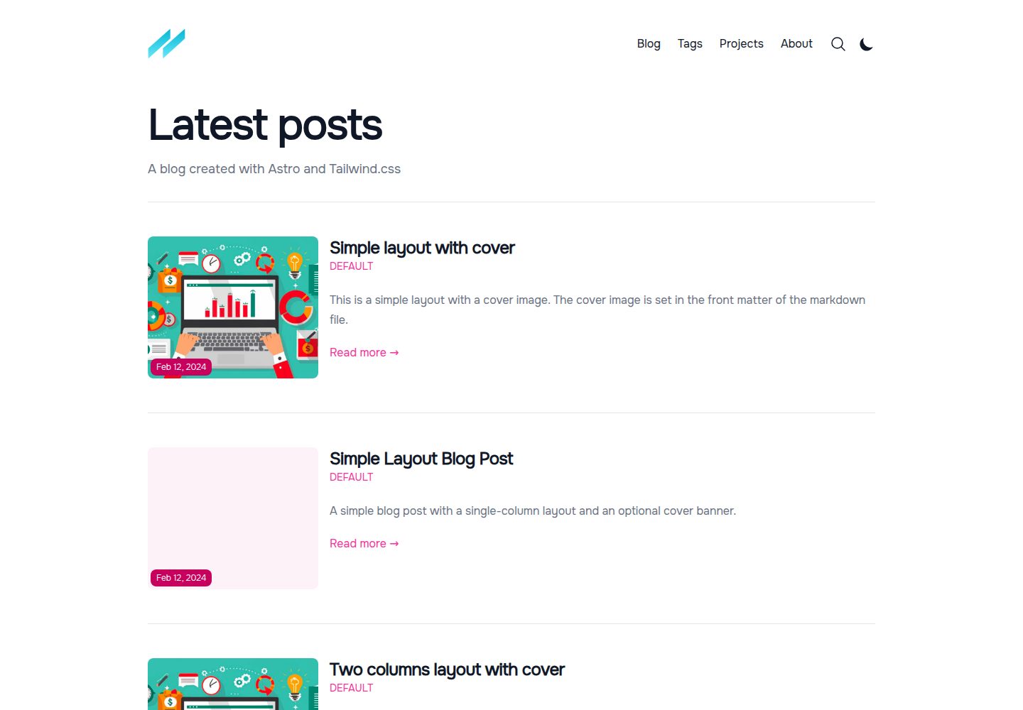 tailwind-astro-starting-blog 网站模板截图