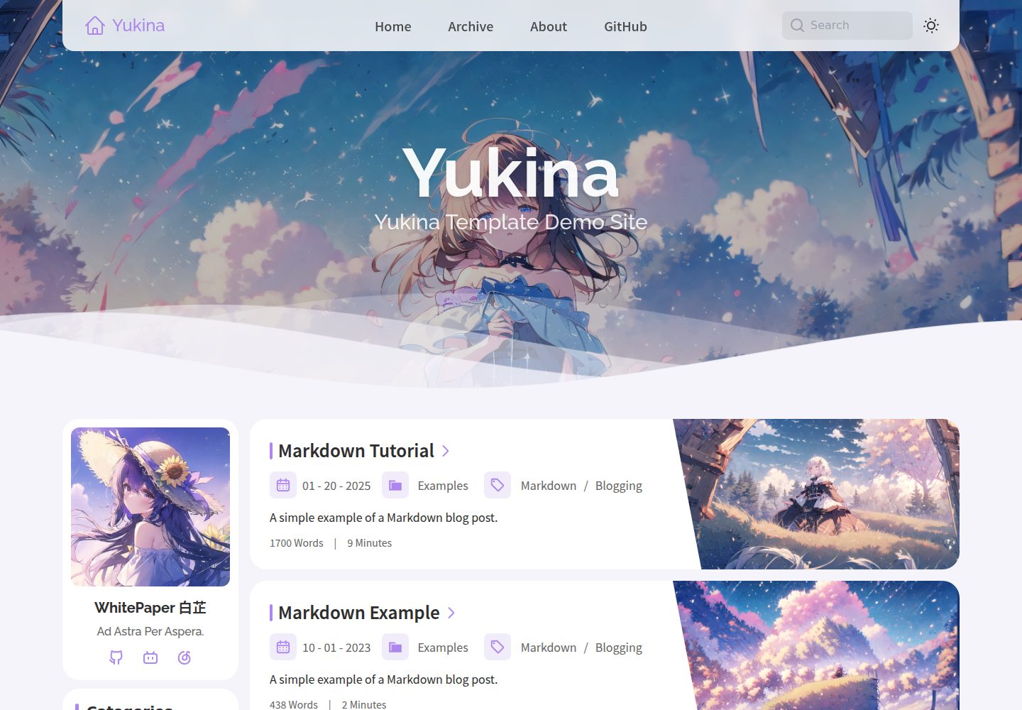 yukina 网站模板截图