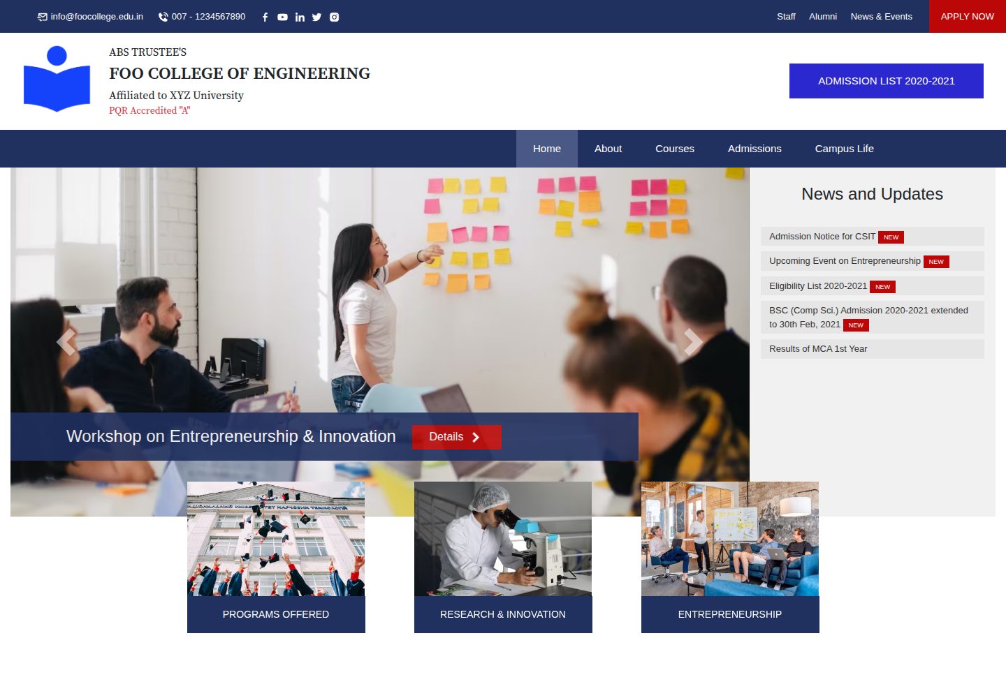 college-jekyll-301 · Desktop homepage