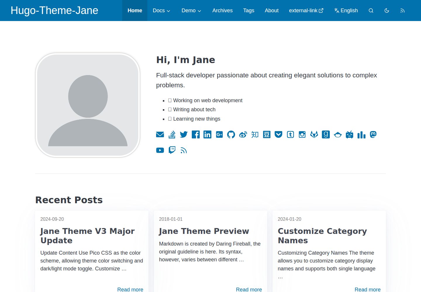 hugo-theme-jane 网站模板截图