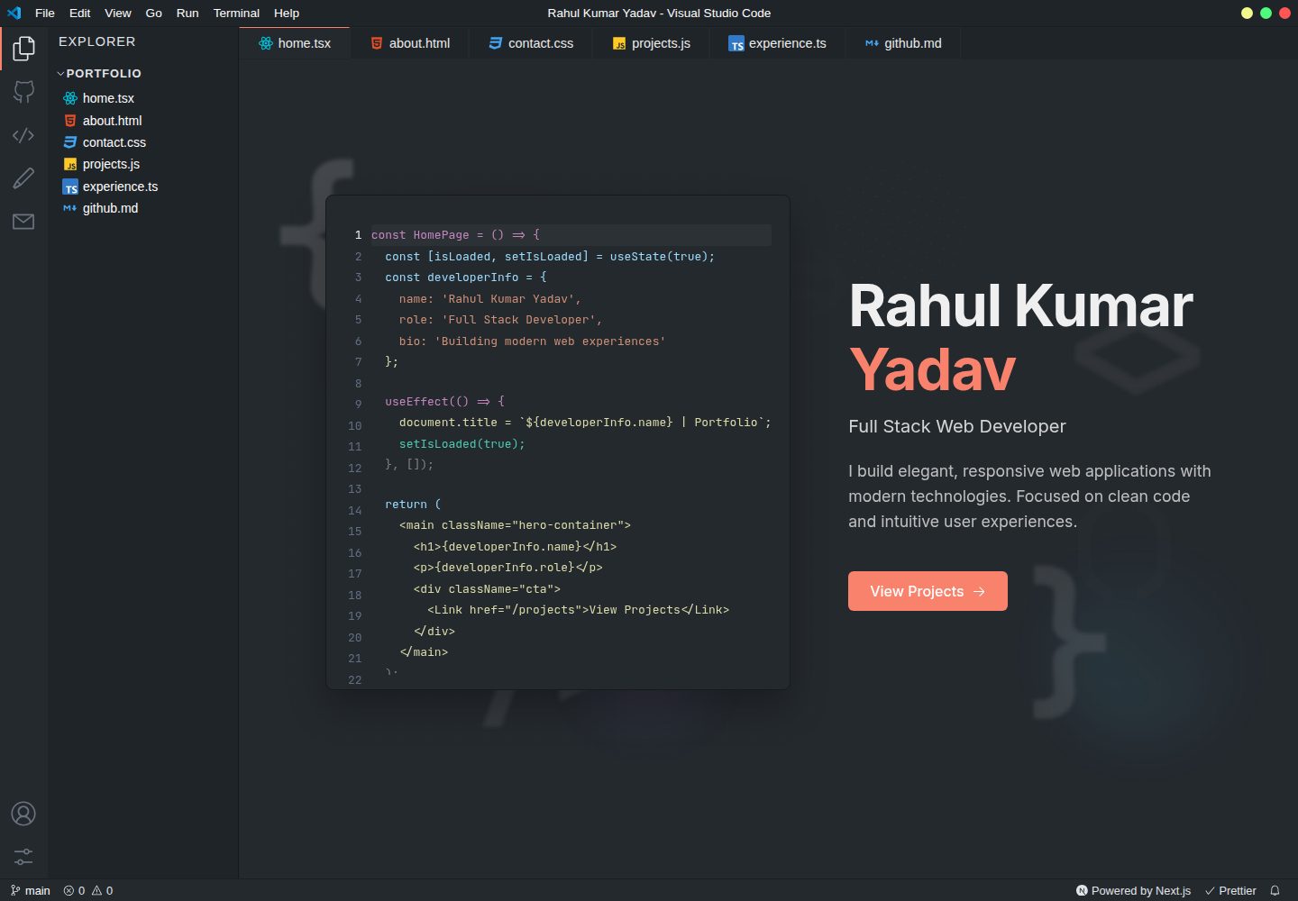 vscode-portfolio 网站模板截图