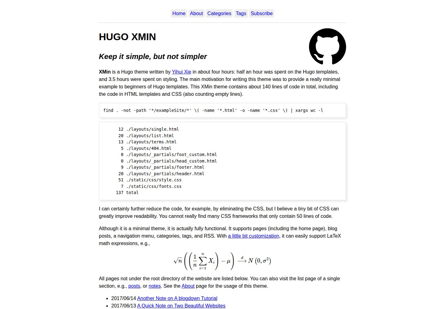 hugo-xmin 网站模板截图