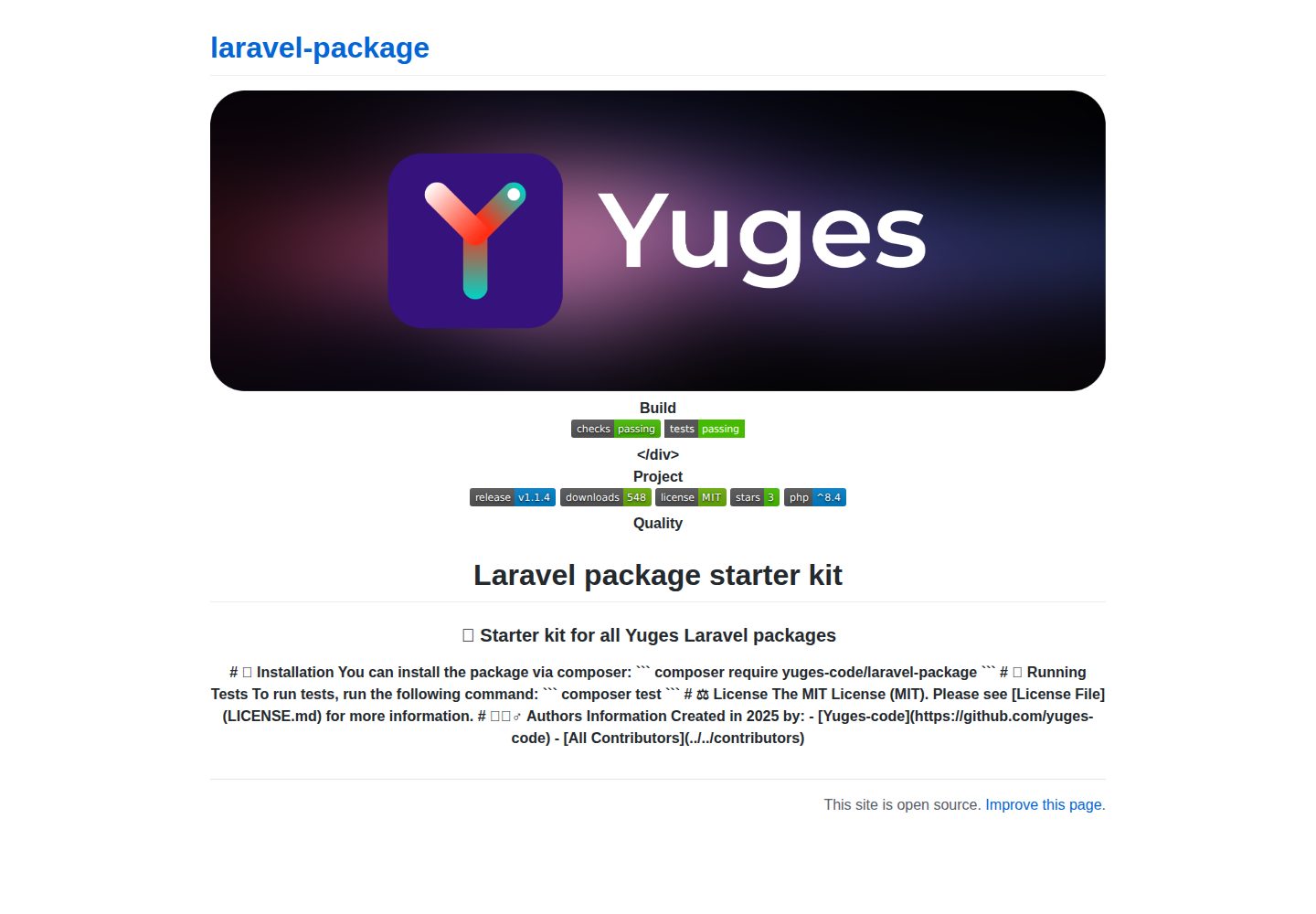 laravel-package 网站模板截图