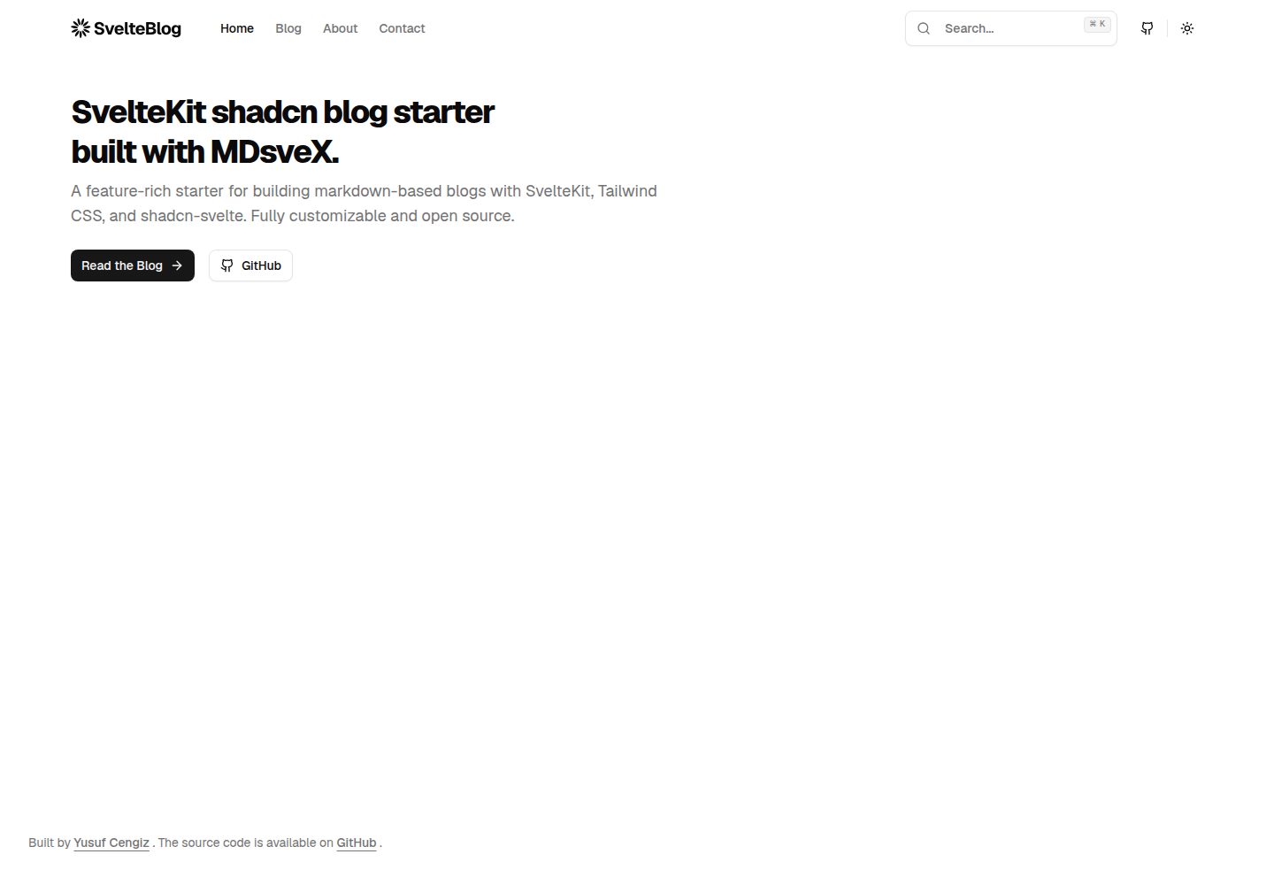 sveltekit-shadcn-blog-starter 网站模板截图