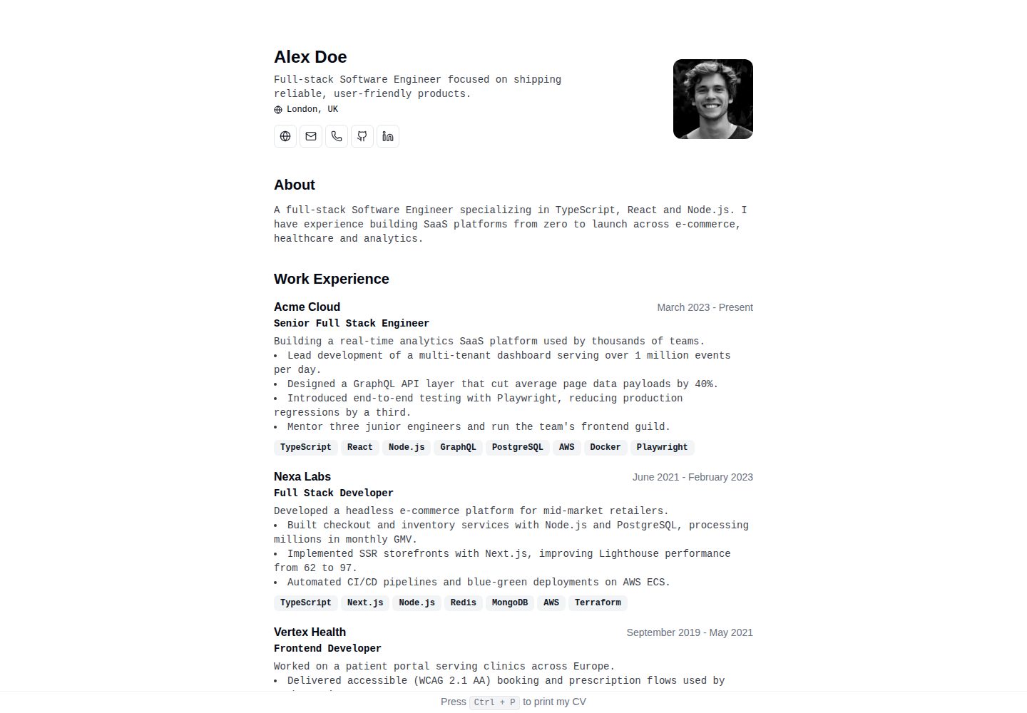 cv 网站模板截图