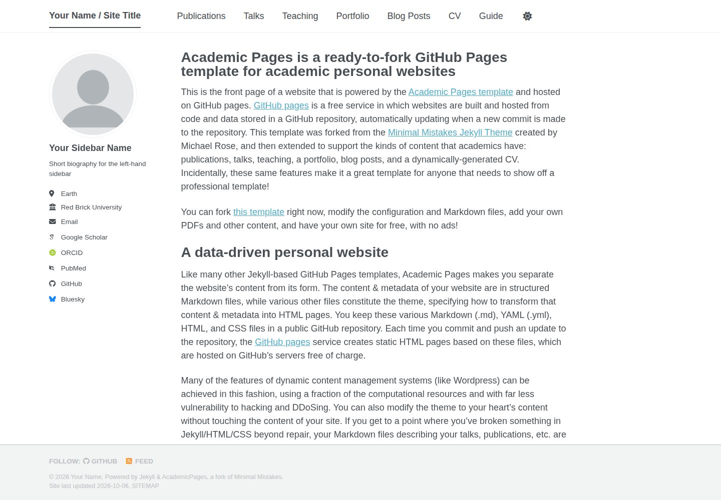 academic 网站模板截图