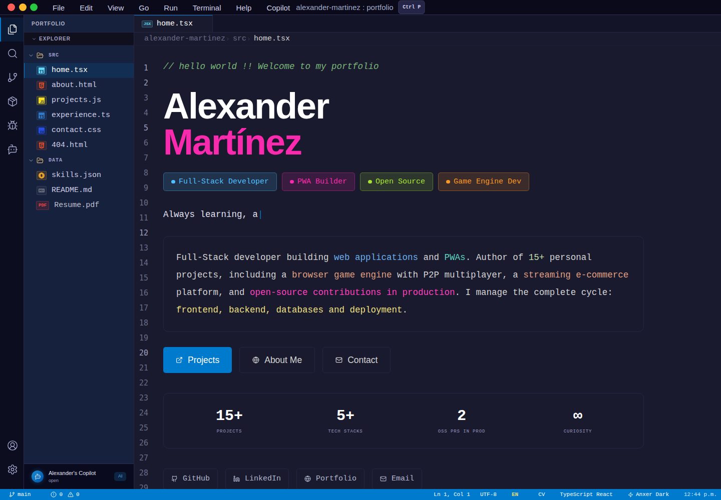 Simple-Portfolio-React · Desktop homepage