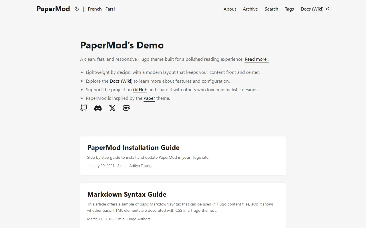 hugo-PaperMod 网站模板截图