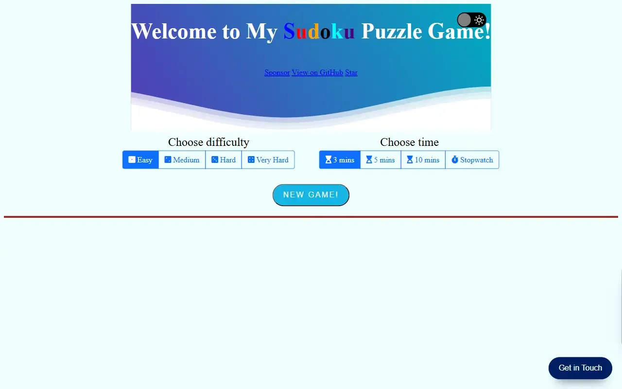 Web Sudoku Puzzle Game · 桌面端首页