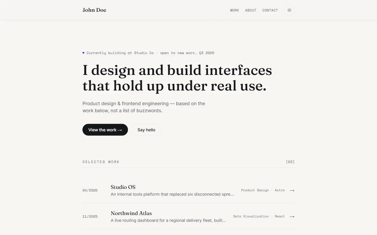 astro-starter-portfolio · 桌面端首页