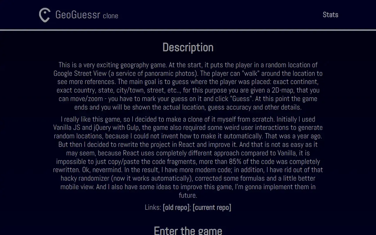 geoguessr clone · 桌面端首页