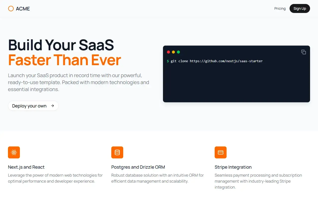 Next.js SaaS Starter · 桌面端首页