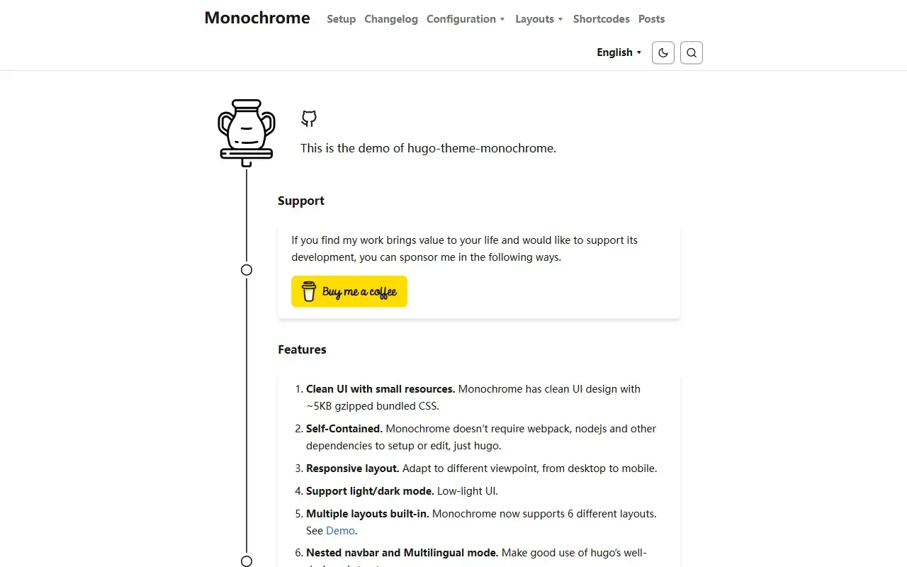 hugo-theme-monochrome · 桌面端首页