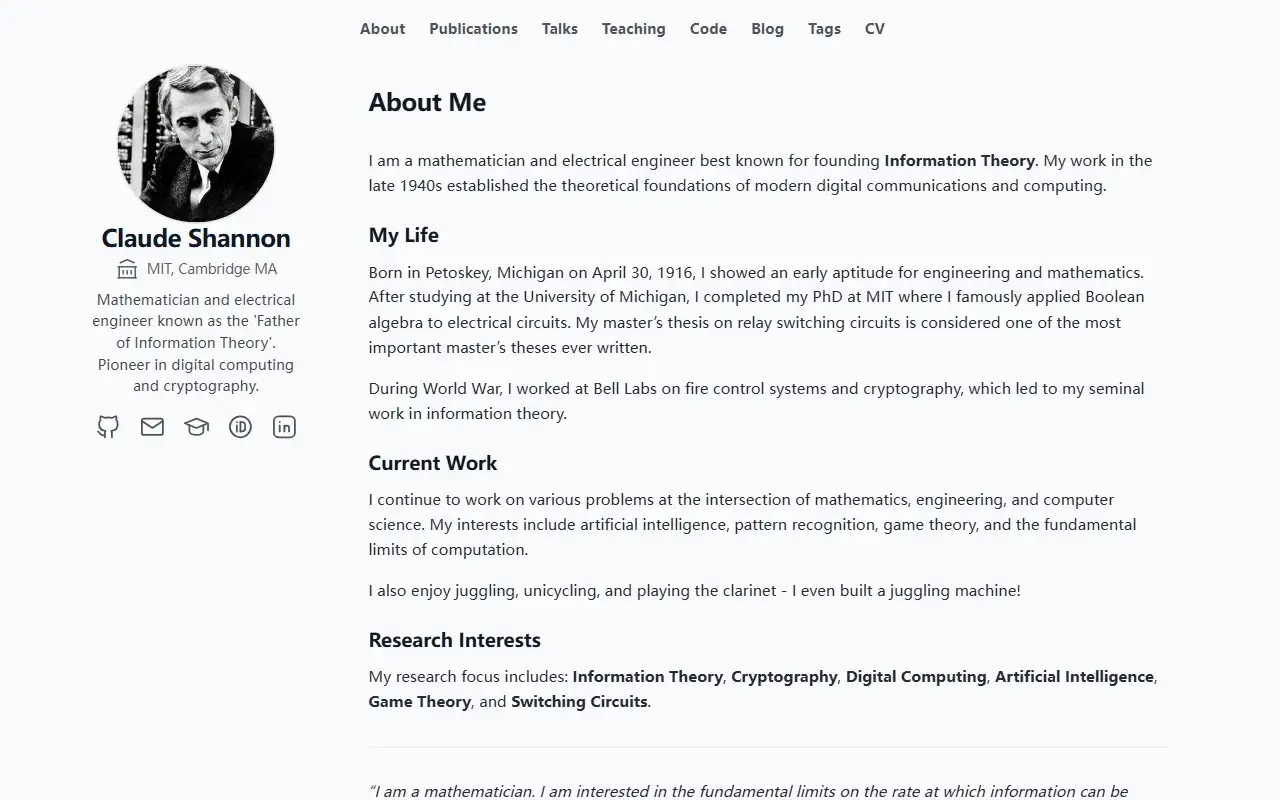 academic-portfolio-astro · 桌面端首页