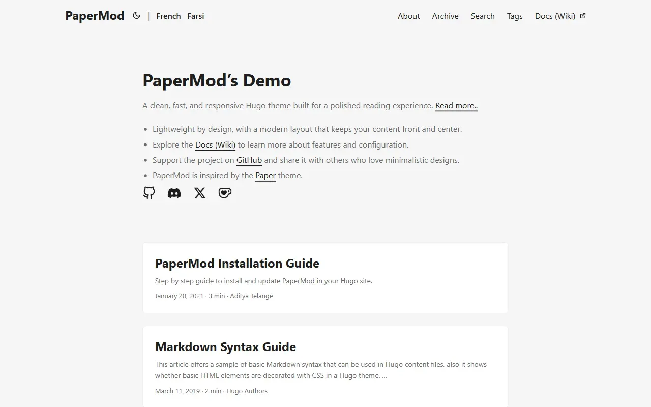 hugo-PaperMod · 桌面端首页
