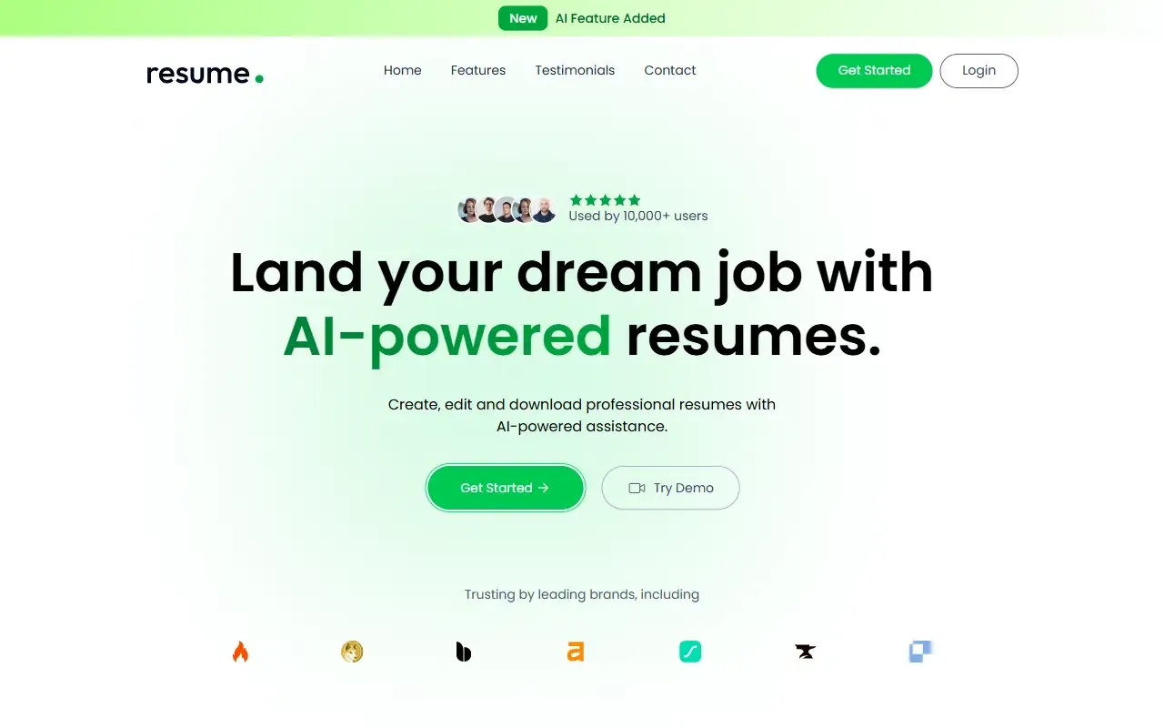Resume Builder AI MERN · 桌面端首页