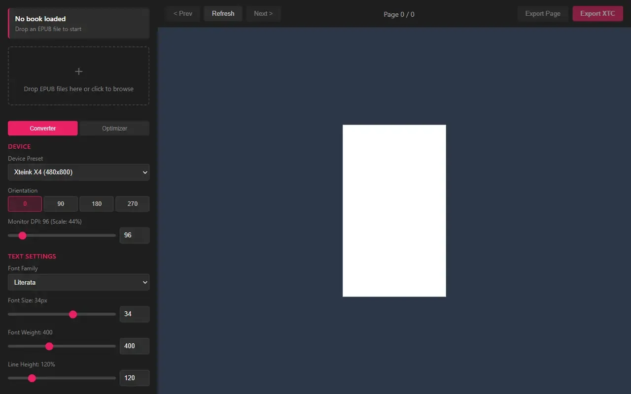epub to xtc converter · 桌面端首页