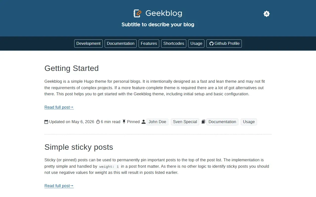 hugo-geekblog · 桌面端首页