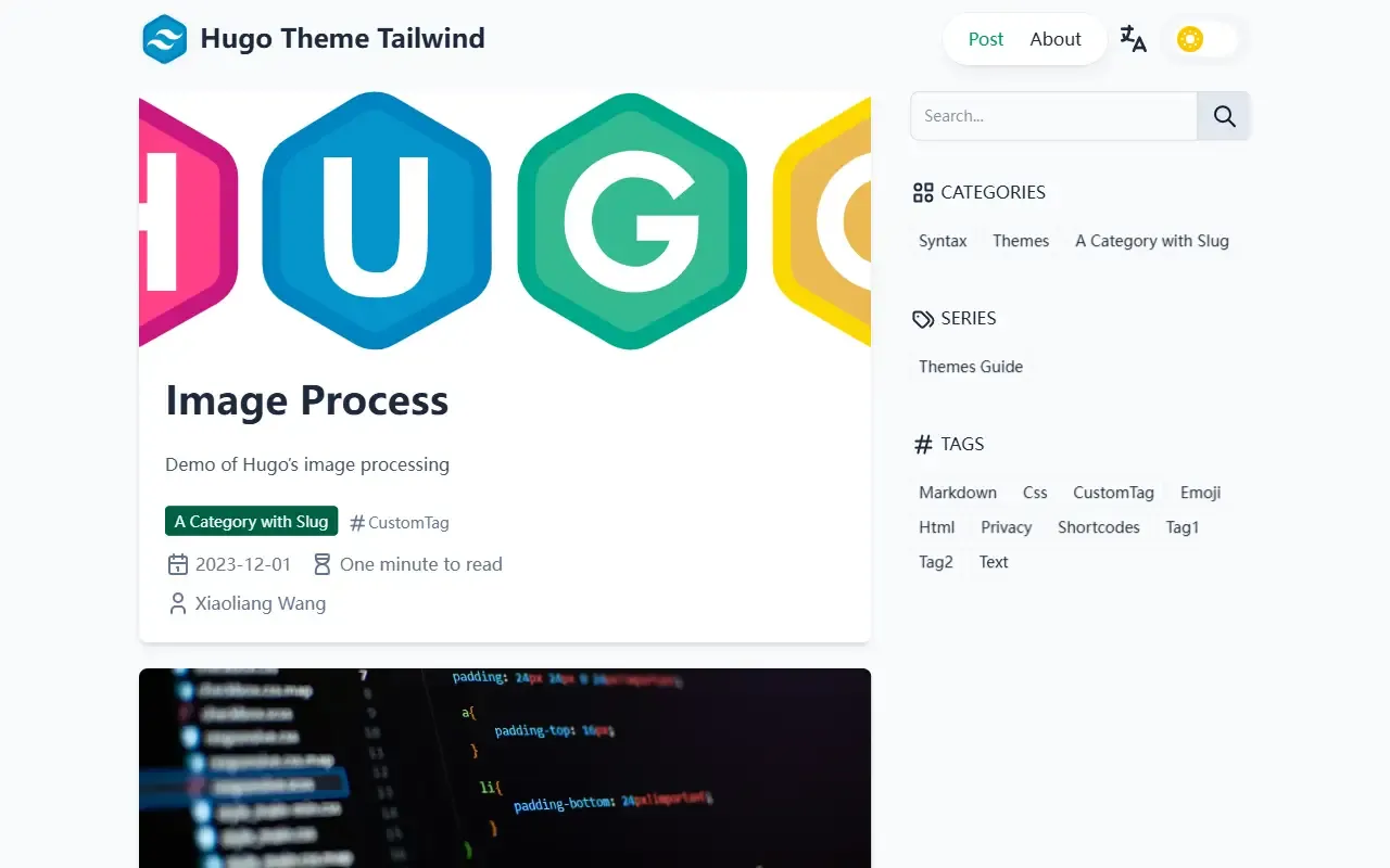hugo-theme-tailwind · 桌面端首页