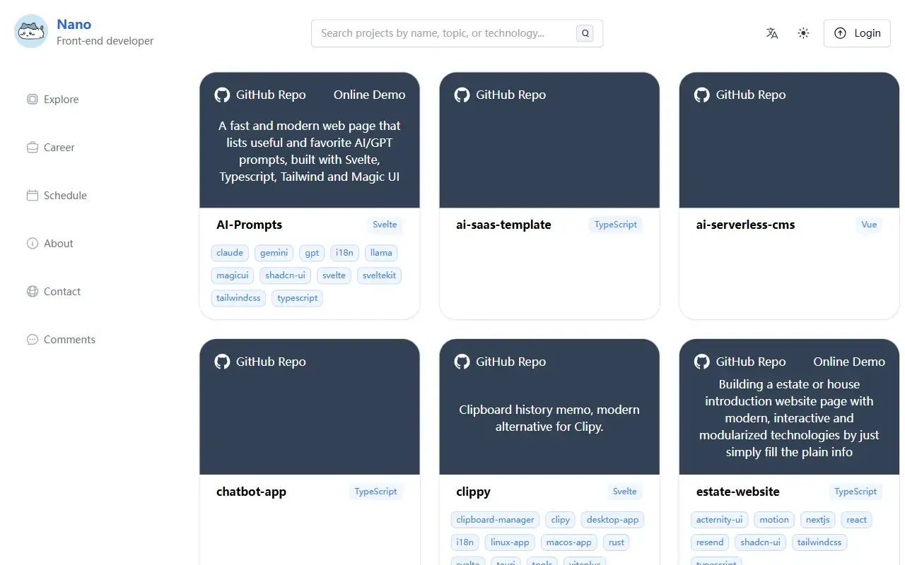 nano-portfolio · 桌面端首页