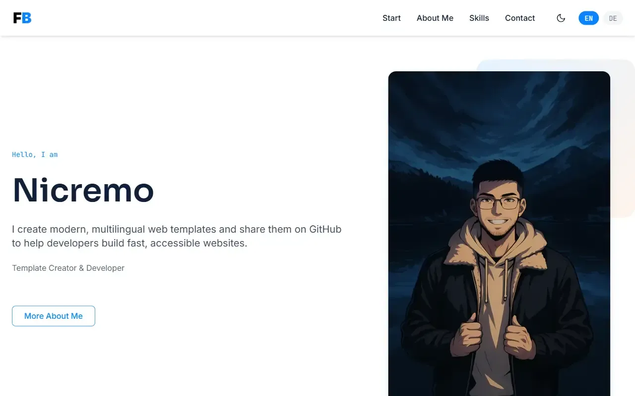 astro-multilingual-portfolio-template · 桌面端首页