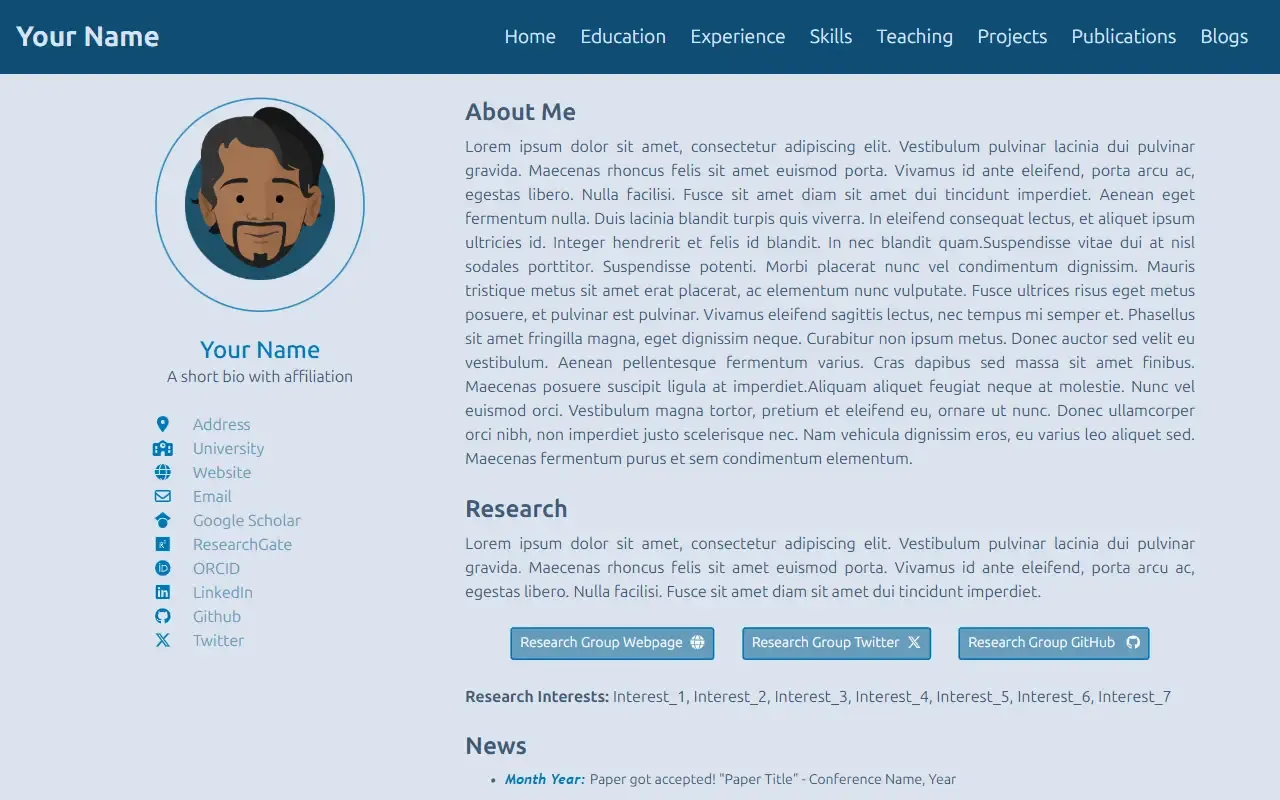academic-portfolio-template-lemos · 桌面端首页