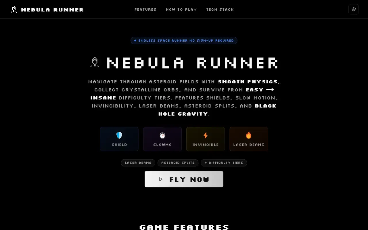 Nebula Runner Game · 桌面端首页