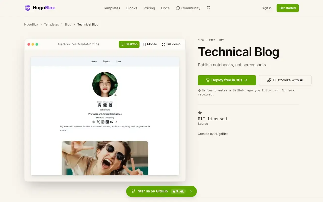 hugo-theme-data-science-blog · 桌面端首页