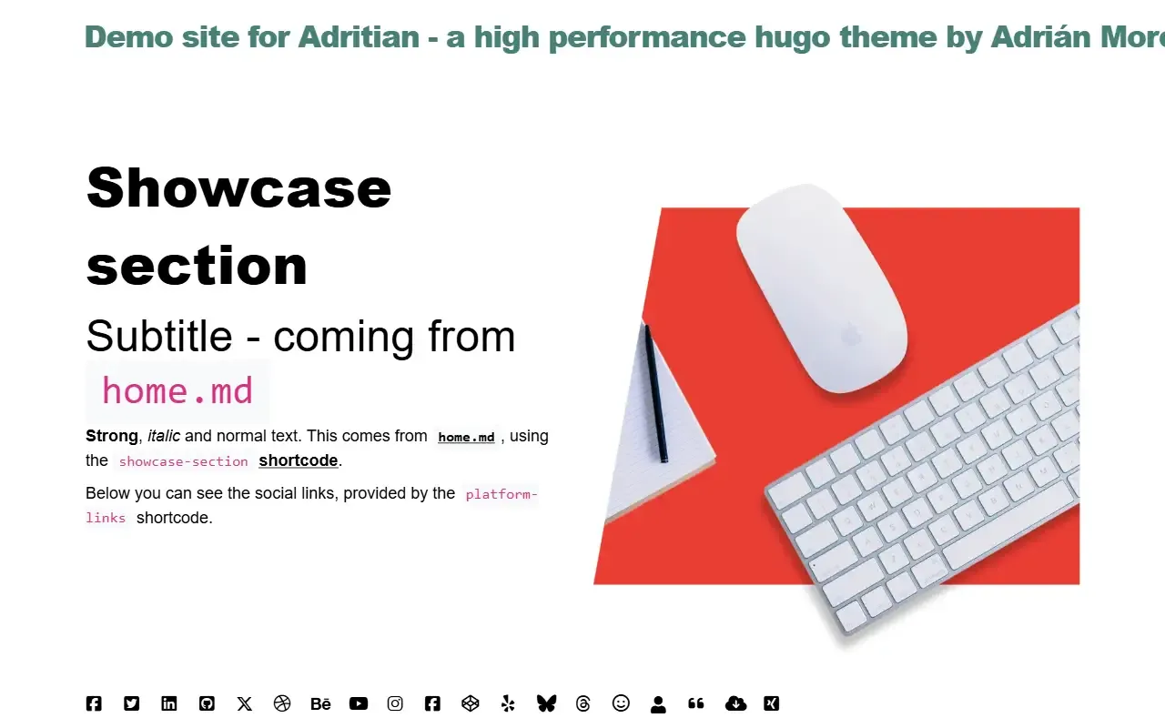 adritian-free-hugo-theme · 桌面端首页