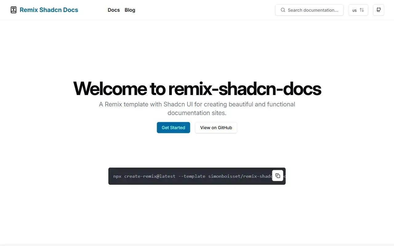 remix-shadcn-docs · 桌面端首页