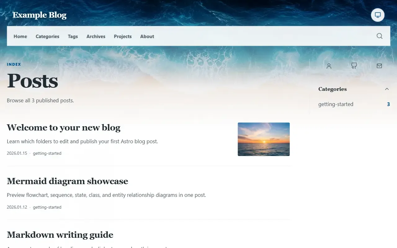 astro_blog_template · 桌面端首页