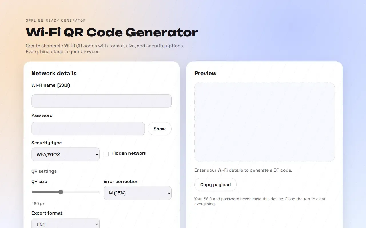 WiFi QR Generator · 桌面端首页