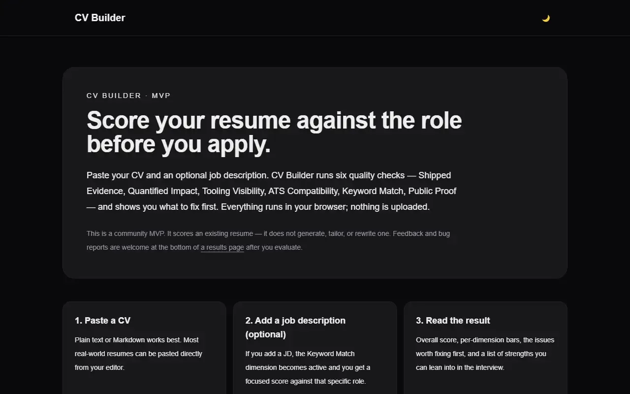 cv builder · 桌面端首页