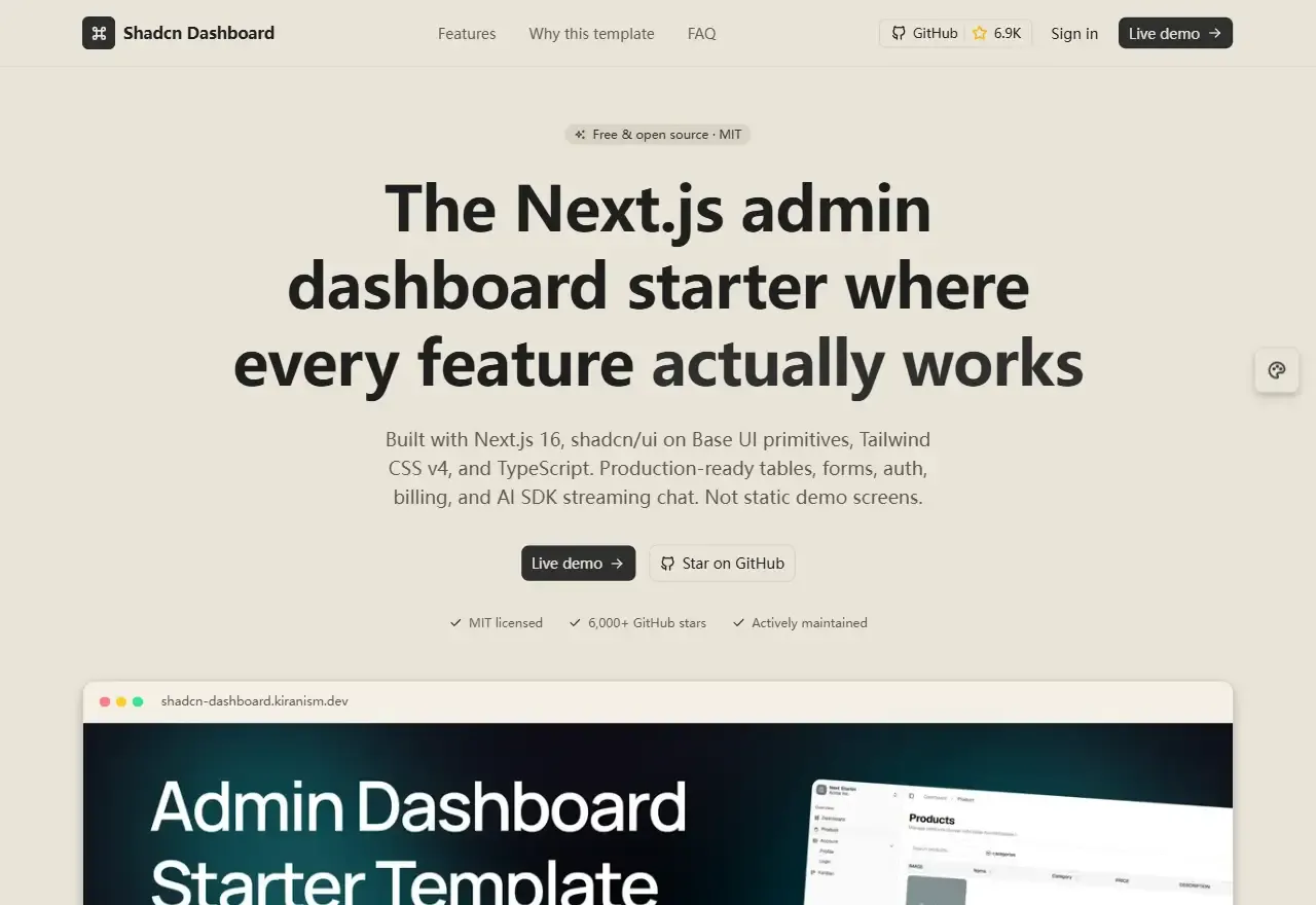 next-shadcn-dashboard-starter · 首页