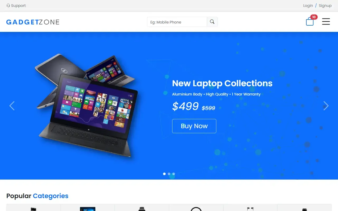 GadgetZone-Ecommerce-Template · 桌面端首页